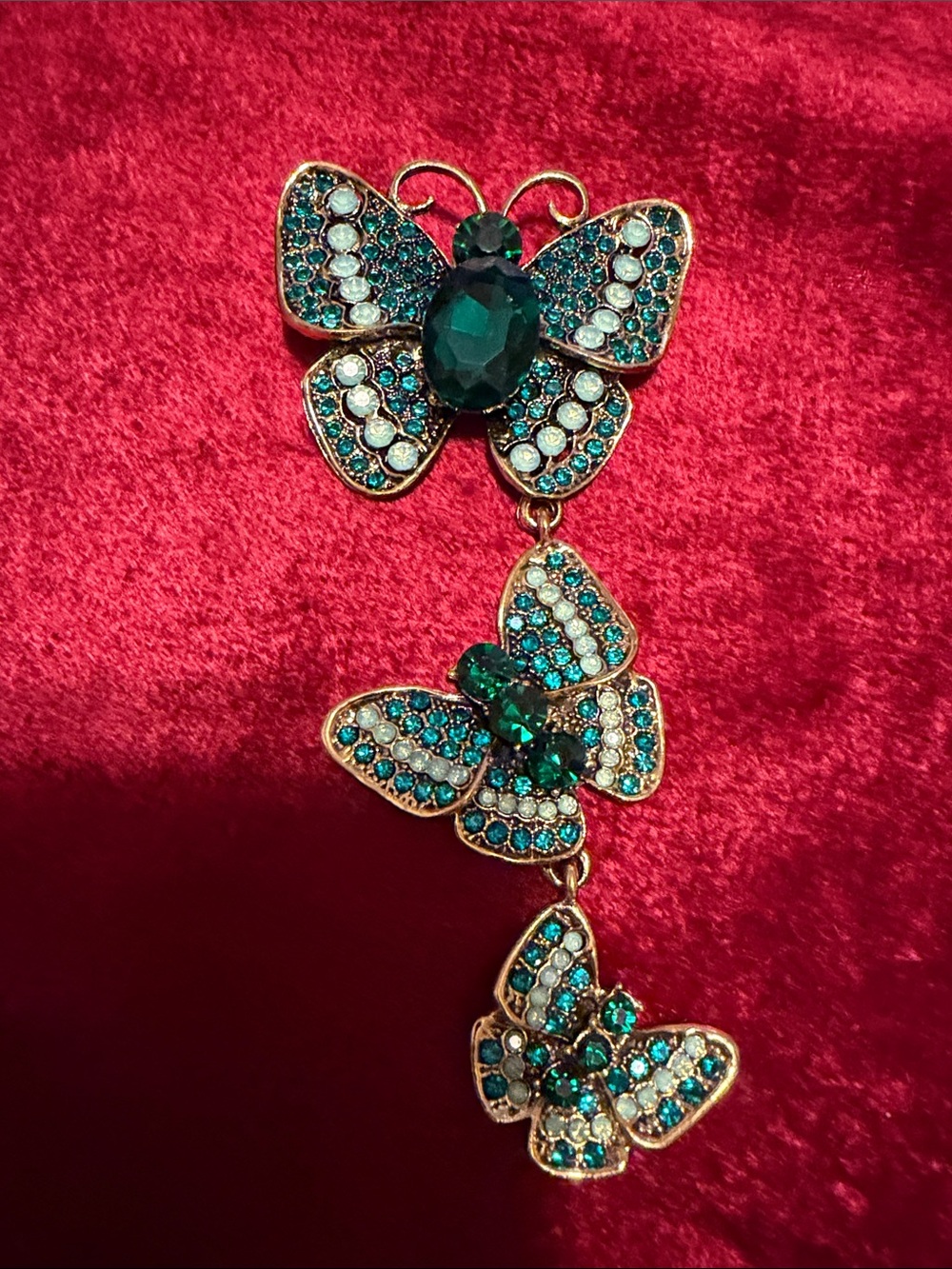 green gold Butterfly Drop Brooch pendant see pics;like new but vintage beauty